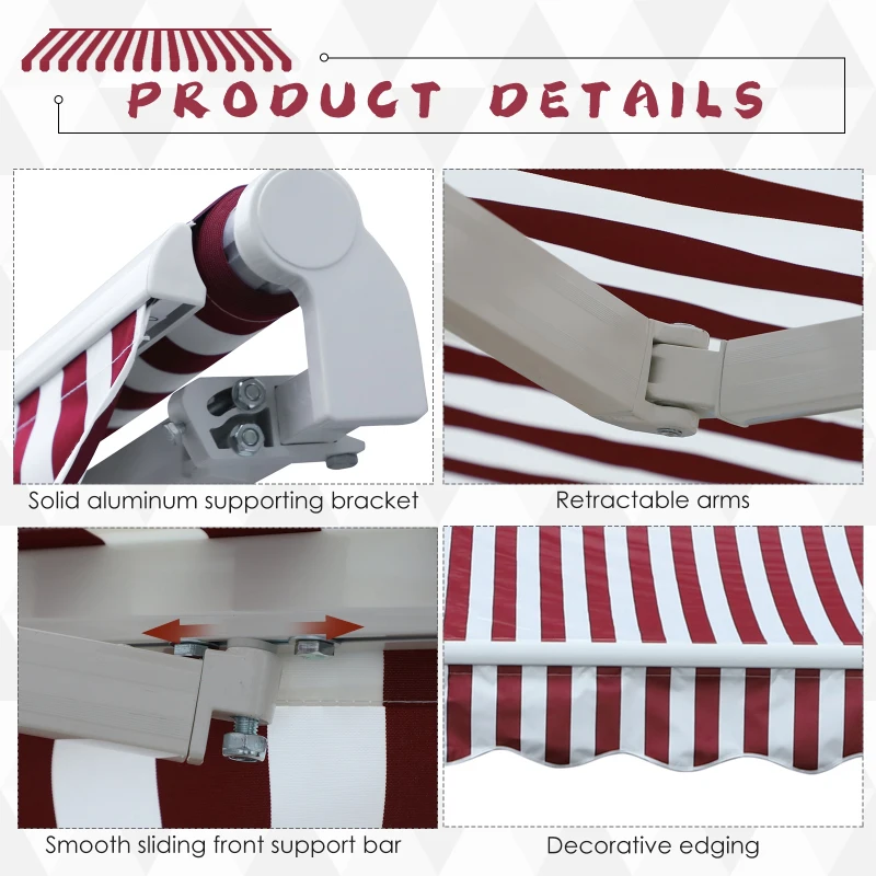 Outsunny 10'x8' Retractable Awning, Sun Shade for Patio & Window, Durable Polyester Fabric, Manual Operation, Red