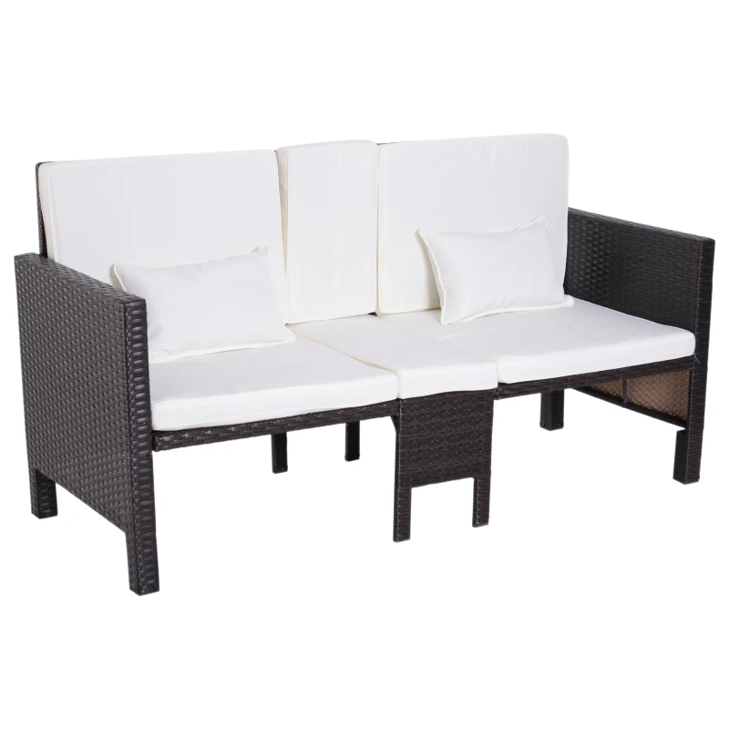 Outsunny 3 Piece Loveseat and Nested Ottoman Outdoor Furniture Set with Adjustable Armrest