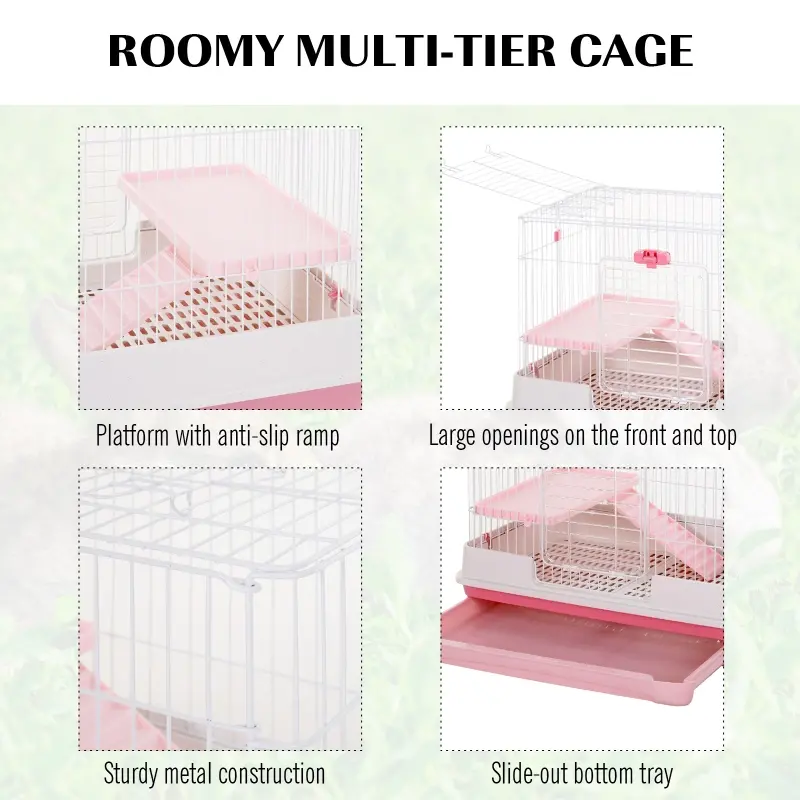 PawHut 32" Indoor Rabbit Enclosure Small Animal House Habitat with Wheels - Pink