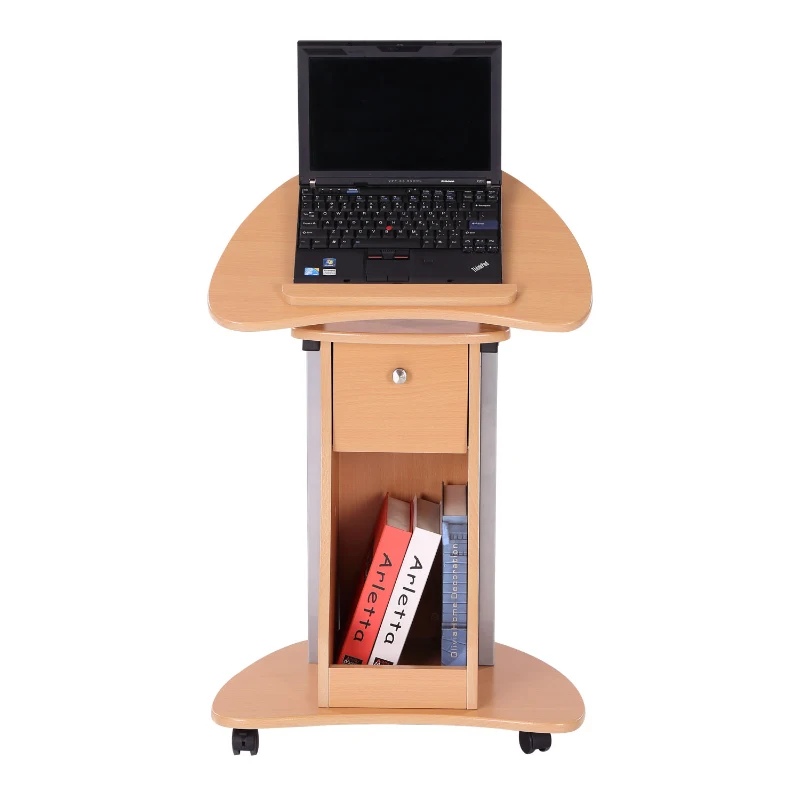 HomCom Adjustable Mobile Laptop Desk Notebook Table Workstation w/ Wheels Office Home Storage - Beech