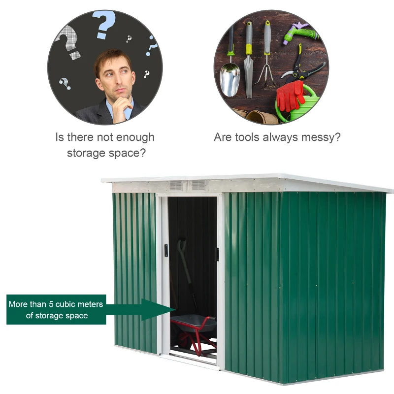 Outsunny Metal Outdoor Shed 9'x4' - Lockable Storage for Garden Tools, Lawn Equipment - Green