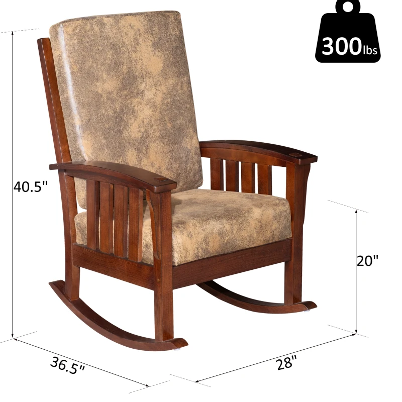 HOMCOM Faux Suede Rubberwood Indoor Porch Rocking Chair