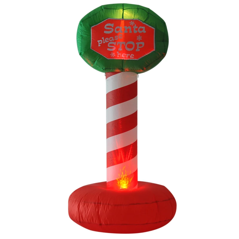 HOMCOM 6’ Outdoor Lighted Inflatable Christmas Road Sign - Santa Please Stop Here