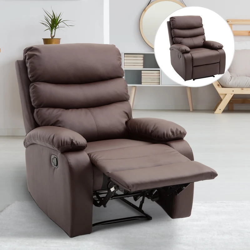 HomCom PU Leather Traditional Manual Recliner Chair - Brown
