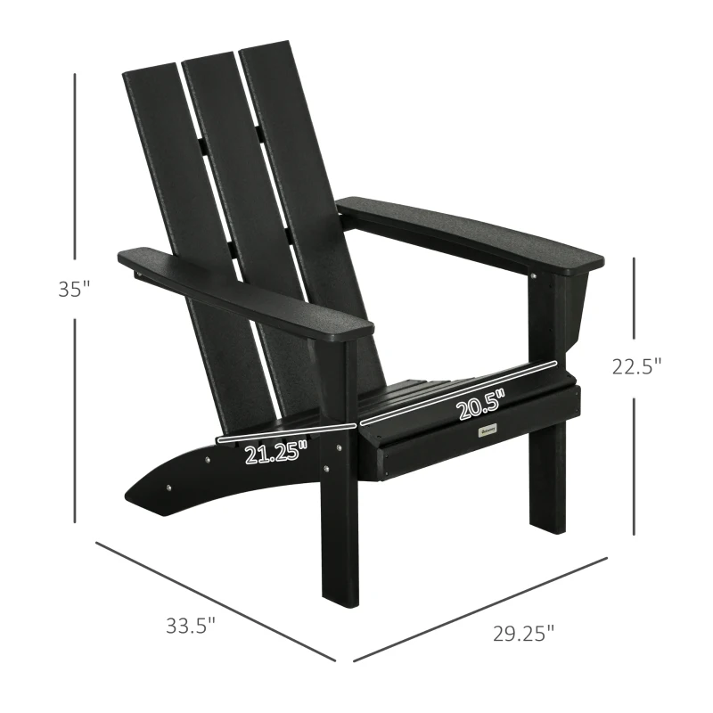 Outsunny Patio Adirondack Chair, Outdoor HDPE Fire Pit Chair, Weather Resistant Outdoor Chair with High-back, Patio Chair for Deck, Garden, Backyard, Black