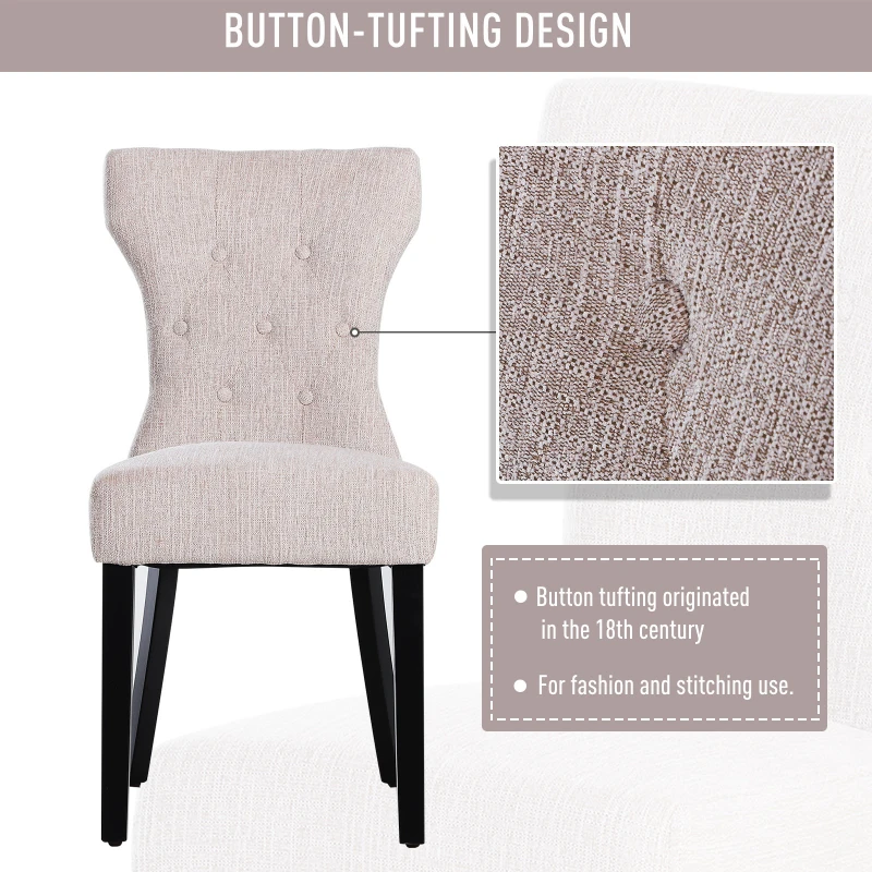 HOMCOM Set of 2 Modern Style Dining Chair Set with Button Tufting Fabric Beige