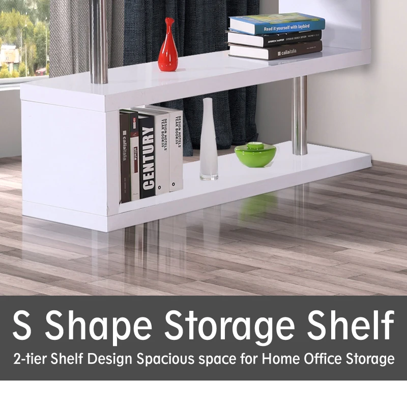 HOMCOM 360 Degree Rotating Corner Computer Desk Modern L-Shaped Home Office Workstation with 2 Storage Shelves, Bookshelf, White