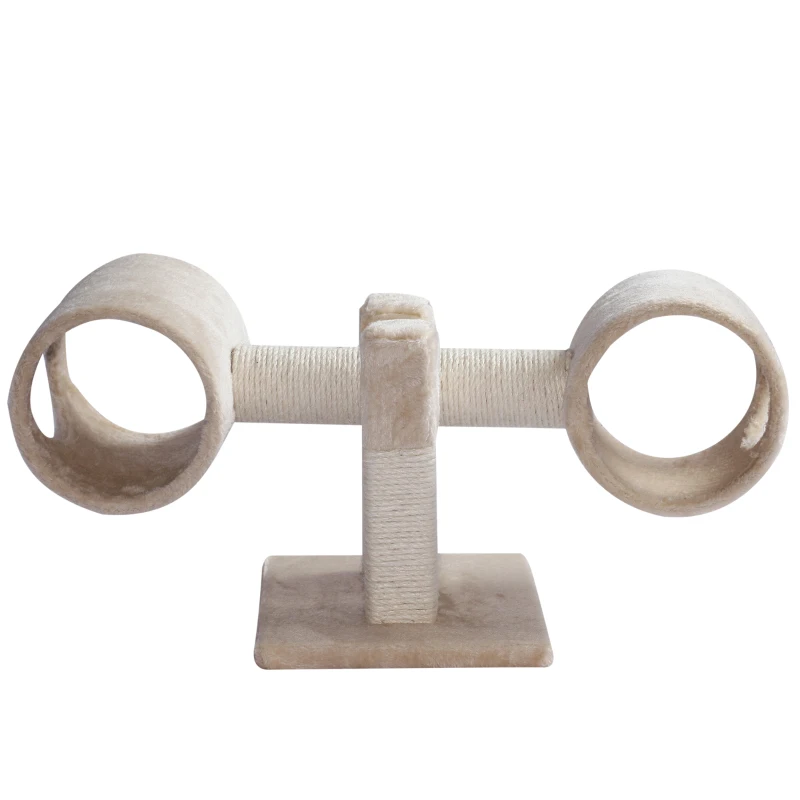 PawHut Cat Tree Tunnel Scratching Post Activity Furniture Teeter Totter - Beige