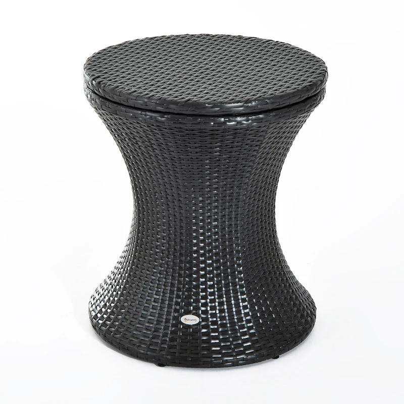 Outsunny Outdoor Patio Rattan Wicker Side Table Ice Bucket Cooler