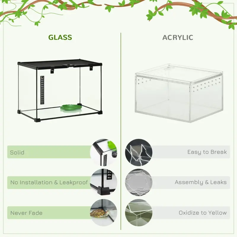 PawHut 14 Gallon Reptile Glass Terrarium Tank, Breeding Box Full View with Visually Appealing Sliding Screen Top for Lizards, Frogs, Snakes, Spiders, 20" x 12" x 14"