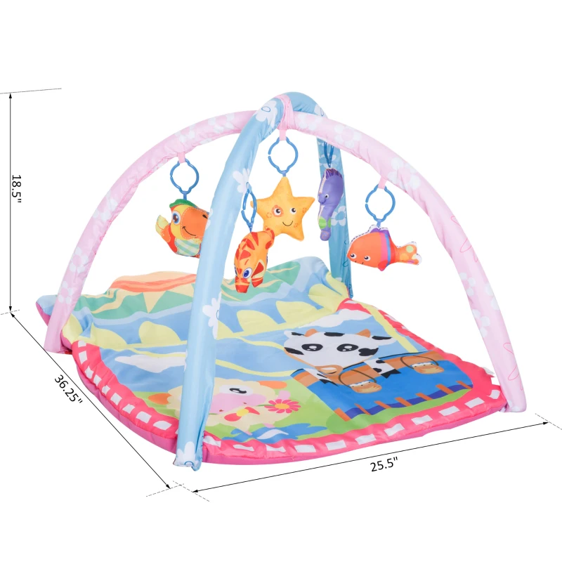 Qaba 36" x 26" Kids Baby Toddler Play Gym Activity Center Creeping Mat - Farm Animals