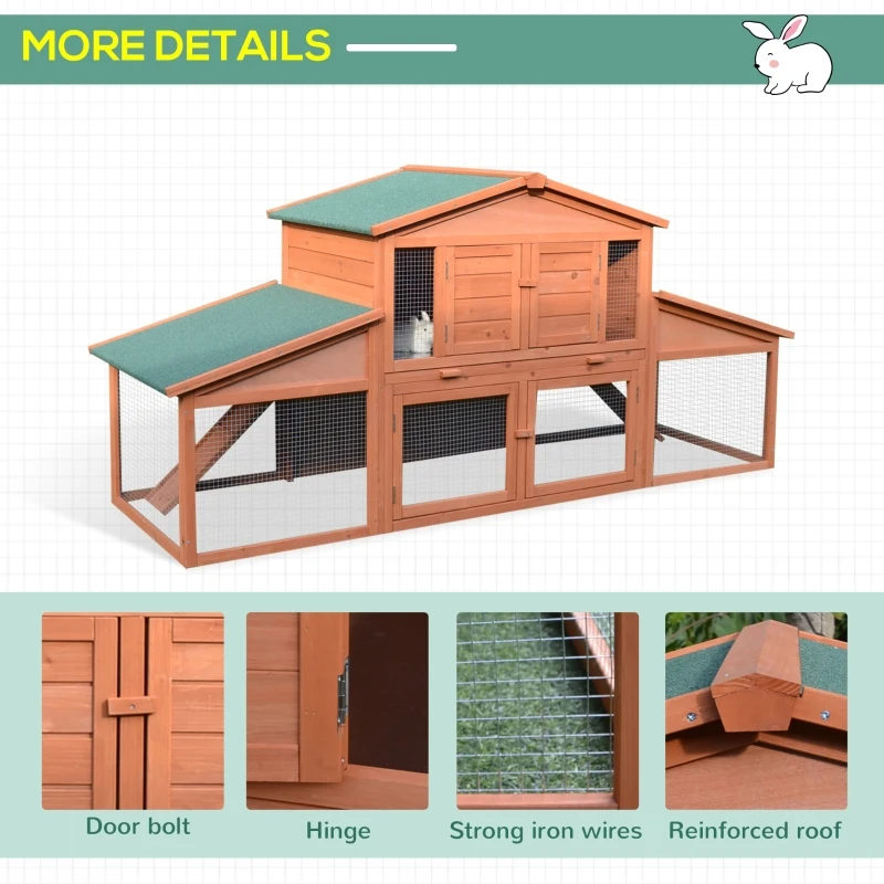 PawHut Rabbit Hutch Wooden House Small Animal Cage Deluxe Backyard Run Ramp