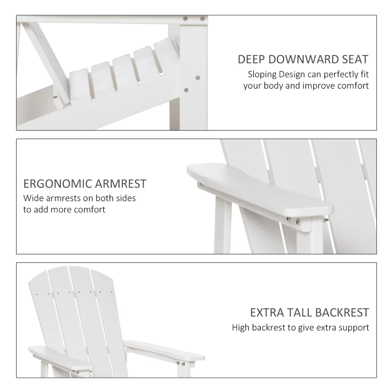 Outsunny Adirondack Chair, HDPE Fire Pit Chair, Weather Resistant Outdoor Chair for Patio, Garden, Backyard, Lawn, White