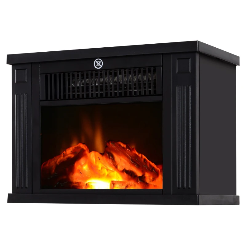 Open Box HomCom 14" 1000W Freestanding Electric Wood Stove Fireplace Heater - Black