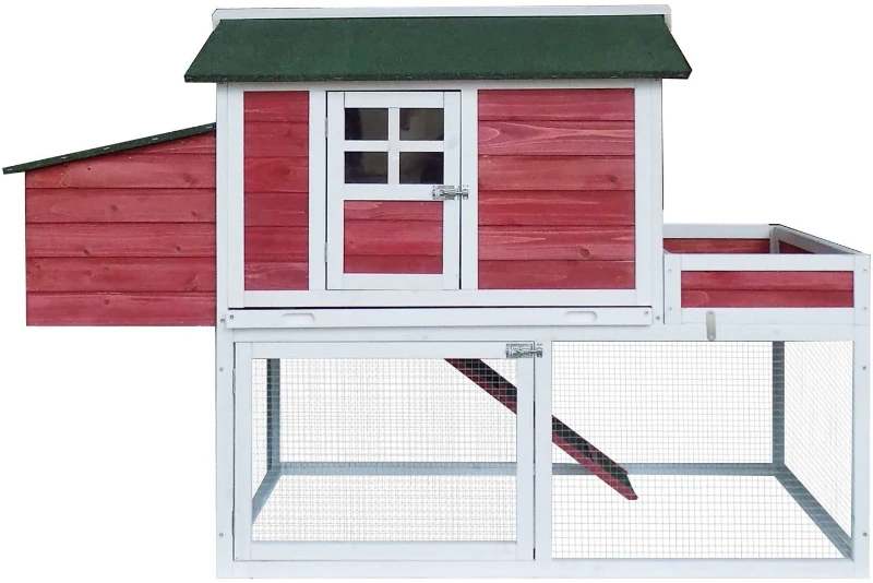 PawHut 63" Chicken Coop Wooden Poultry Hen Hutch House Nesting Cage Box - White and Green