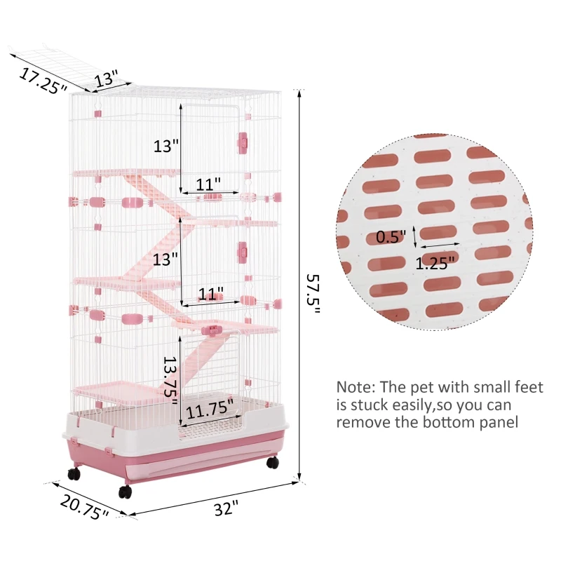PawHut 6-level Indoor Rabbit Enclosure Small Animal Hutch Pink
