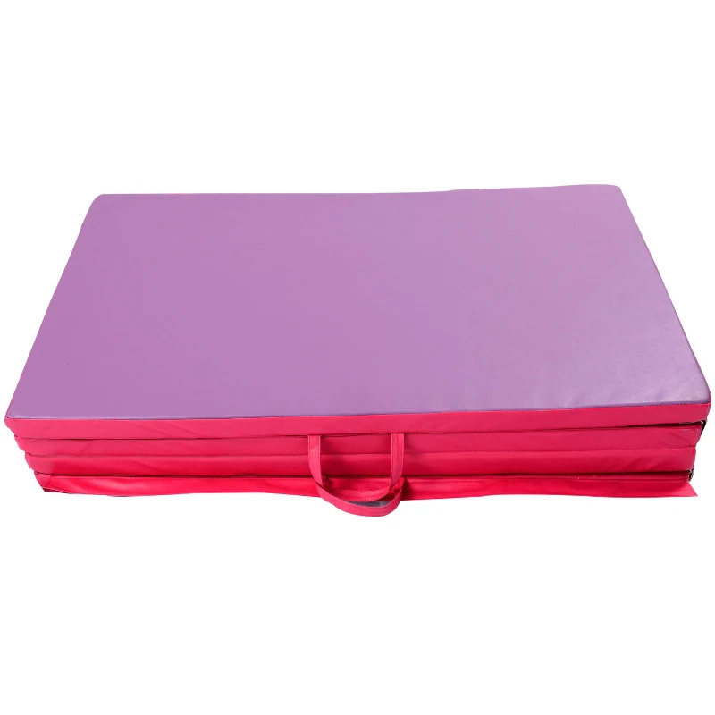 Soozier 8' x 4' x 2" PU Leather Folding Gymnastics / Martial Arts Tumbling Mat - Pink / Purple