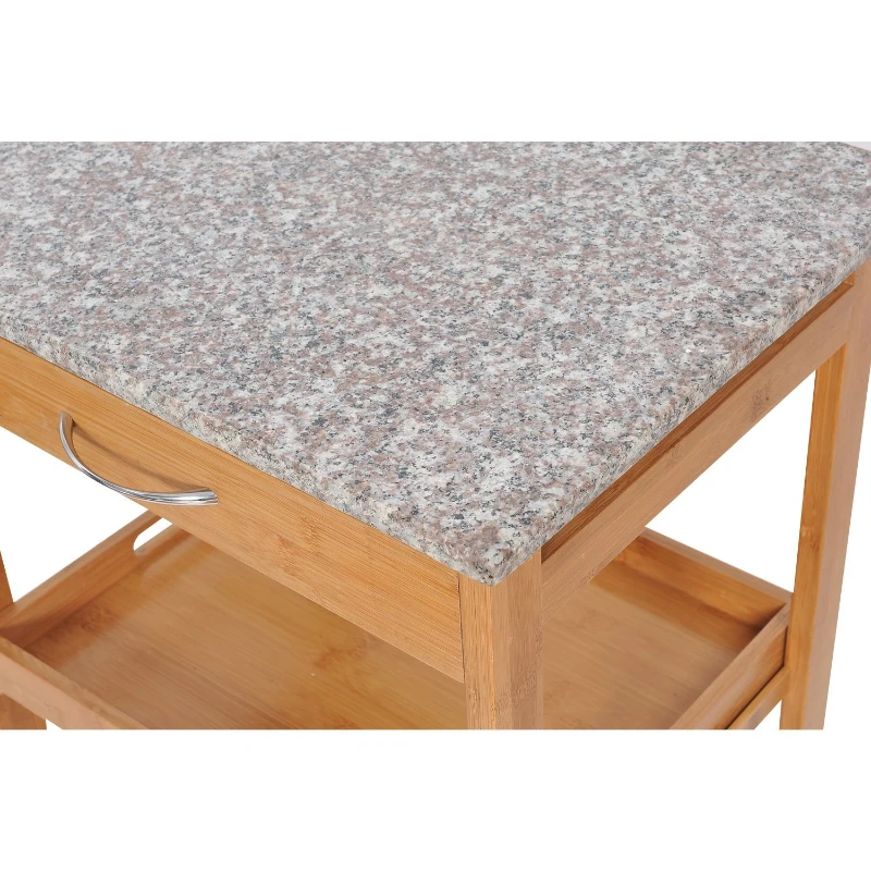 HomCom 31" Wooden Kitchen Island Rolling Storage Cart Dining Food Service Cabinet Trolley With Granite Top and Wine Rack