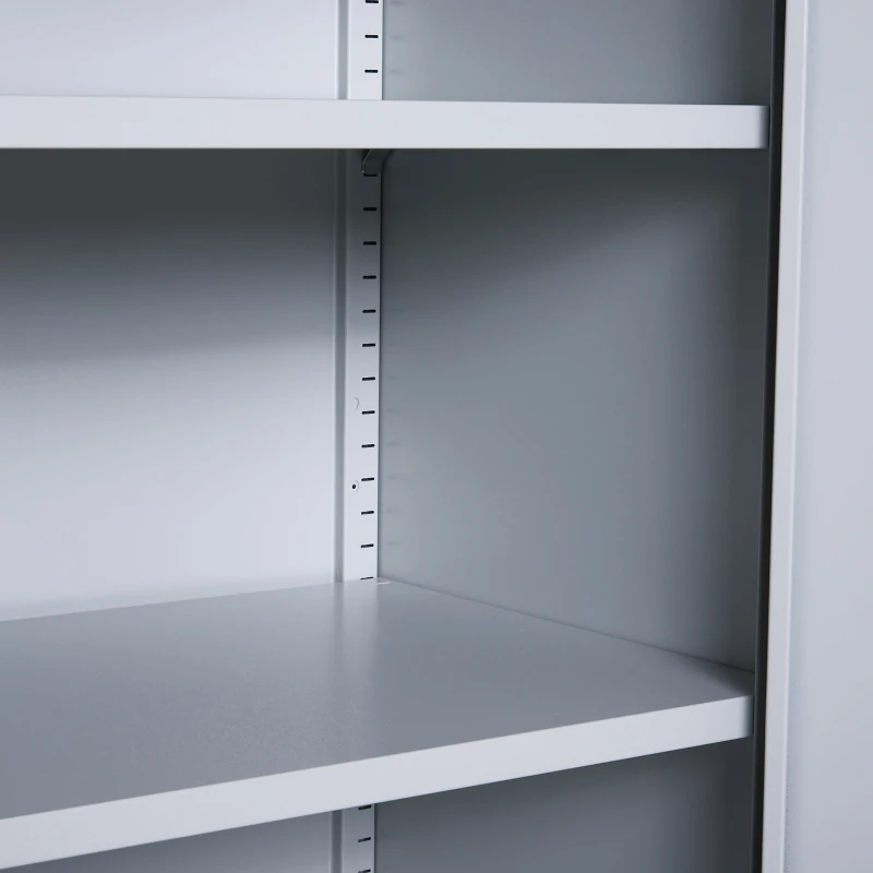 HomCom 36" Counter Height Metal Locking Storage Cabinet with 2 Adjustable Shelves - White