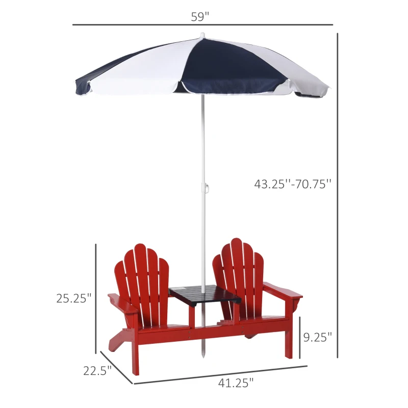 Outsunny Kids Adirondack Chairs Set w/ Table Removable Umbrella Outdoor Yard Garden Patio for 3-6 Years