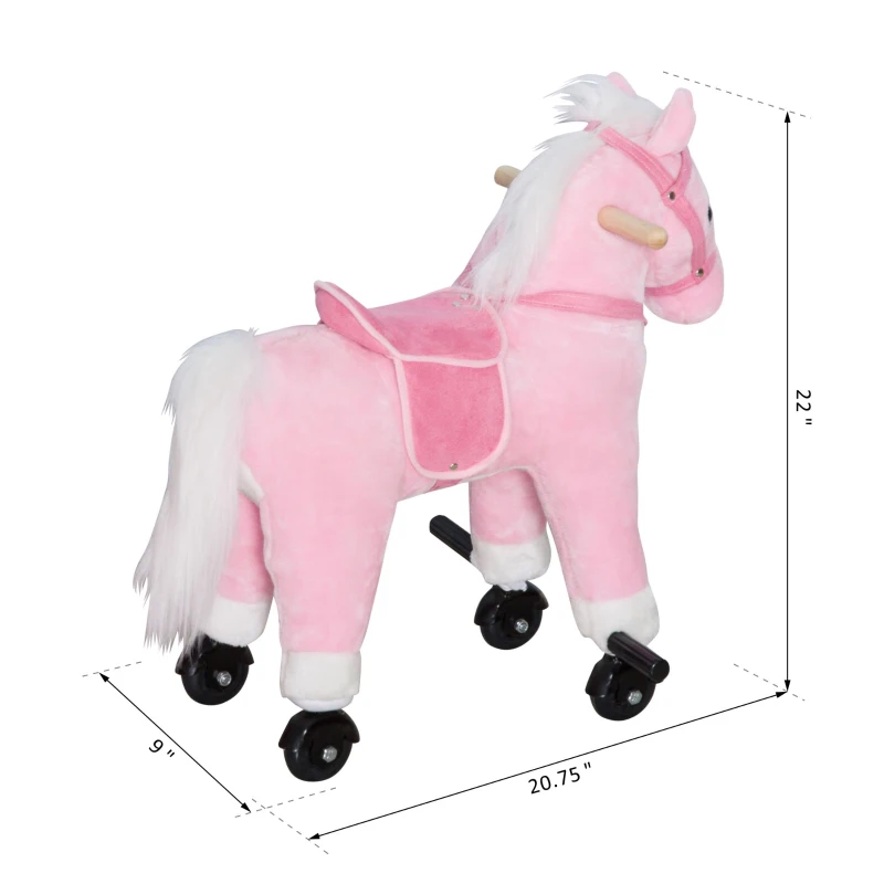 Qaba Kids Plush Toy Ride on Walking Horse - Pink