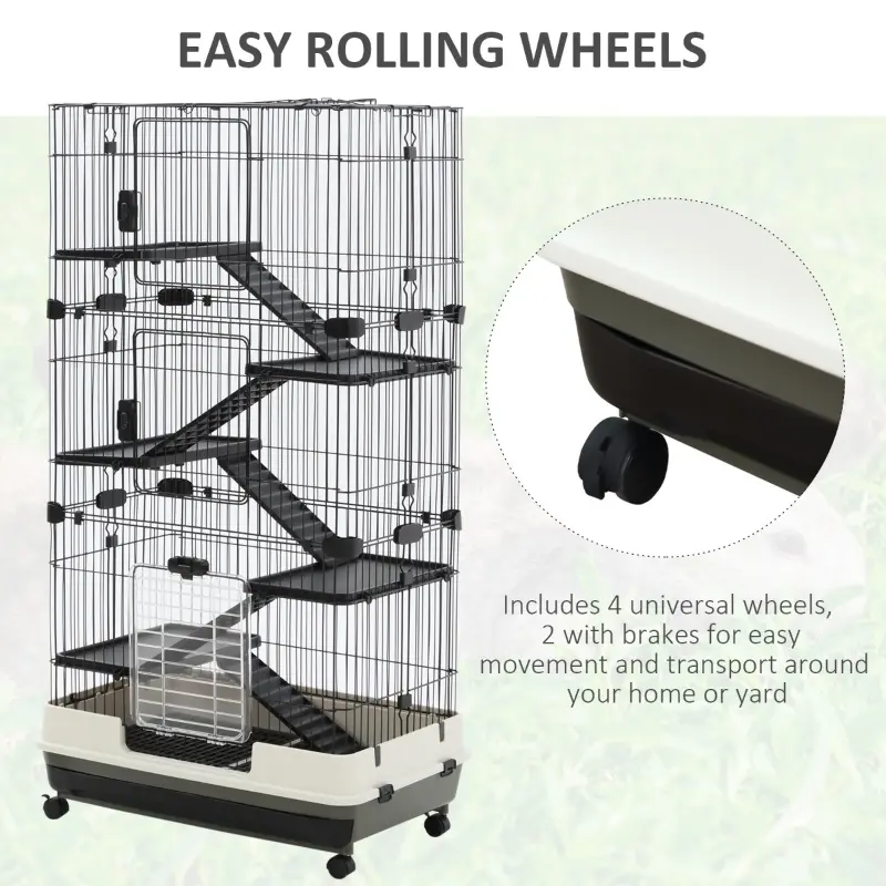 PawHut 32" 5-level Indoor Rabbit Enclosure Small Animal Hutch - Black