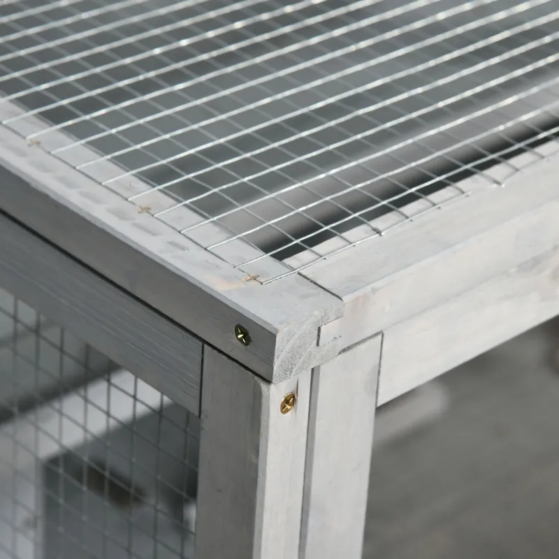 PawHut 3-Tier Wooden Hamster Cage, Small Animals Hutch with Ladders, Light Grey