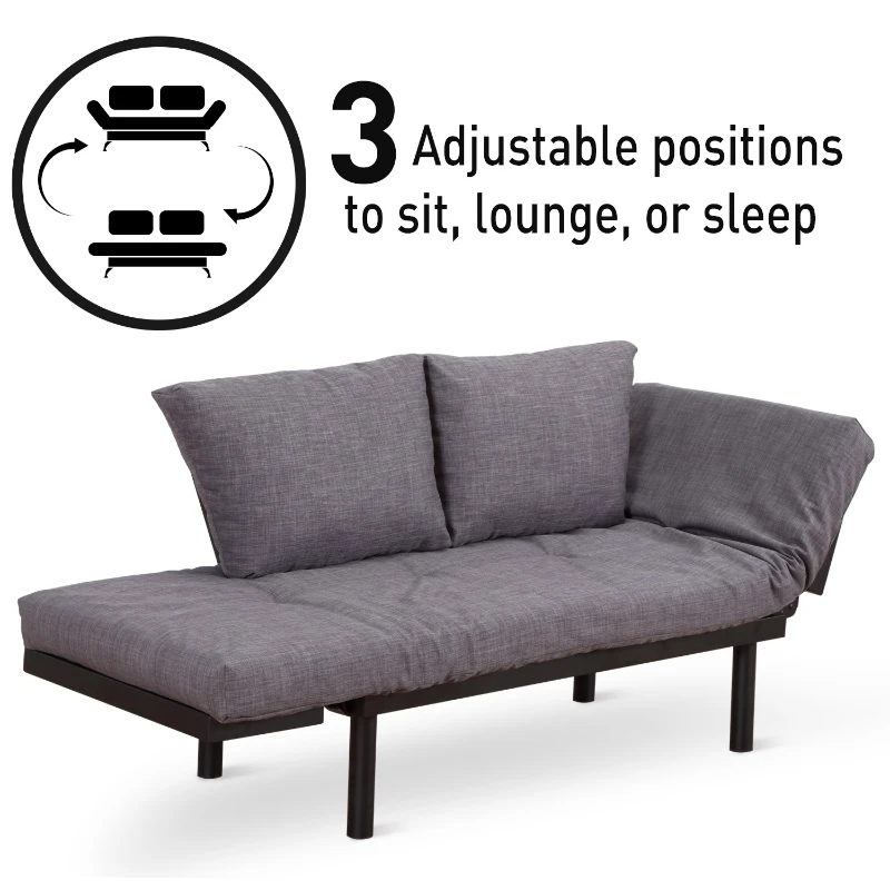 HomCom Single Person Convertible Bed Chaise Lounge Couch Adjustable Padded Lightweight - Gray