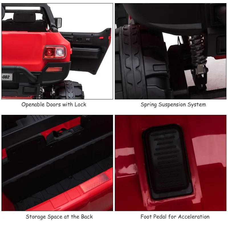 Aosom 12V Ride On Car 2- Seat SUV Truck w/ Remote Control & 3 Speeds & LED Light Bar and Audio Input - Red