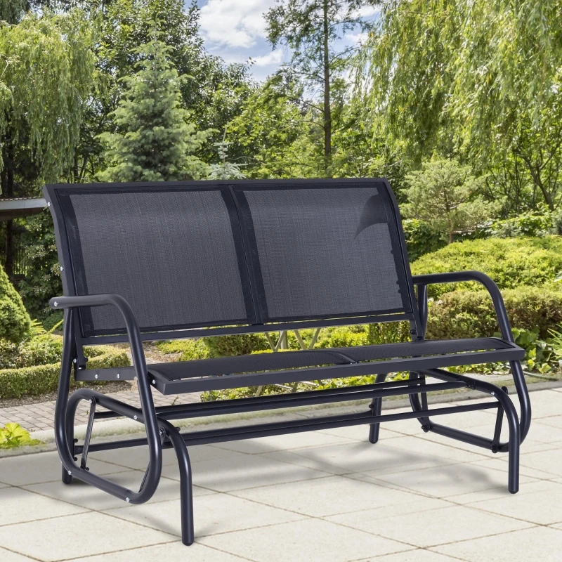 Outsunny Outdoor Front Porch Curved Loveseat Glider Rocker Bench Chair - Black