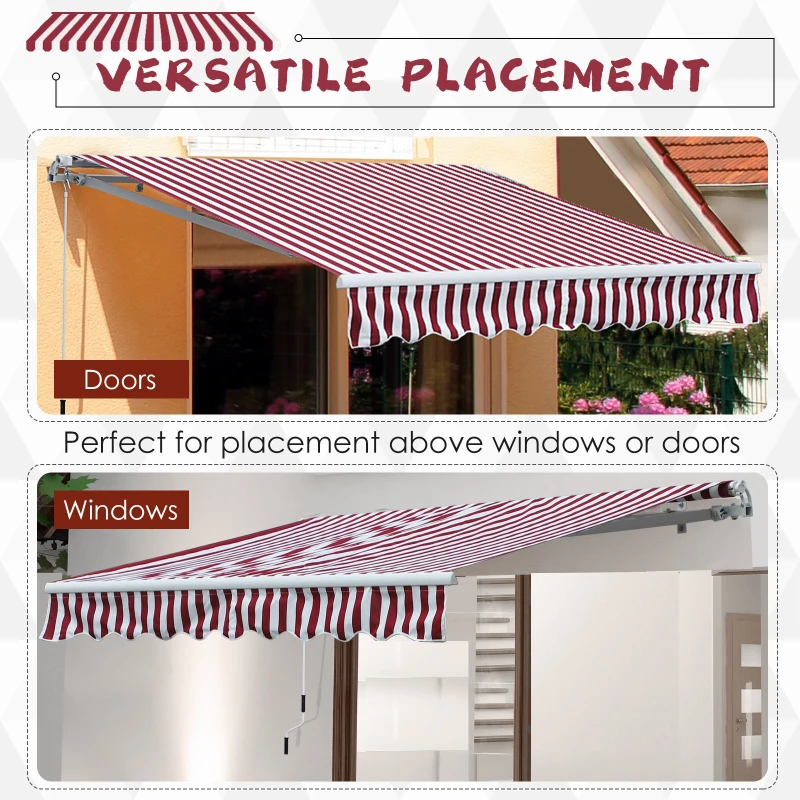 Outsunny 10'x8' Retractable Awning, Sun Shade for Patio & Window, Durable Polyester Fabric, Manual Operation, Red