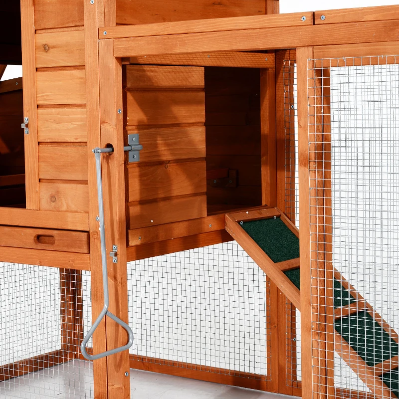 PawHut Dual Chicken Coop with Garden Bed, Large Hen House with Nesting Boxes, Removable Trays, Ramps, 123" x 27.5" x 42.5", Natural Wood