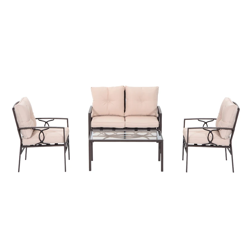 Outsunny 4-Piece Outdoor Rattan Wicker Loveseat and Chair Set