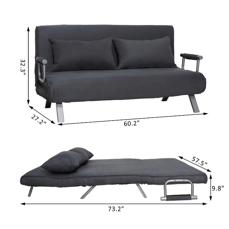 HomCom Full Size Folding 5 Position Steel Convertible Sleeper Bed Chair - Dark Grey