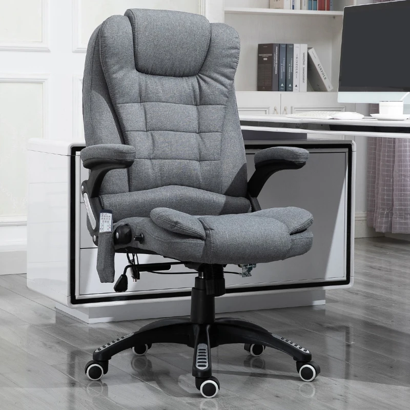 Vinsetto Adjustable Reclining Heating Massage Office Chair Linen Fabric - Grey