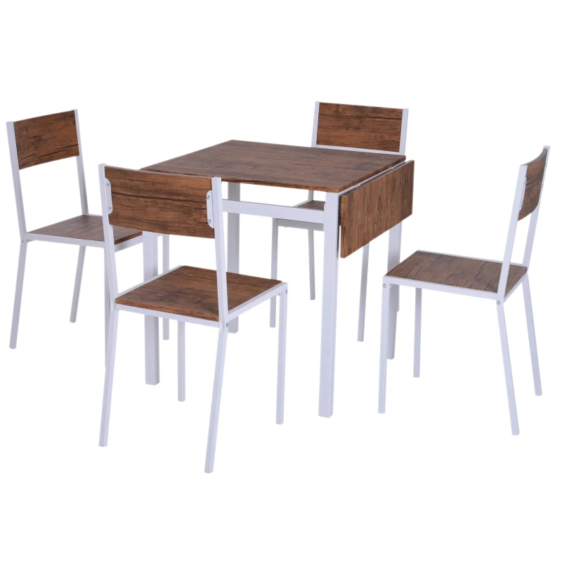 HomCom 5 Piece Drop Leaf Counter Height Dining Table and Chairs Set - Walnut / White