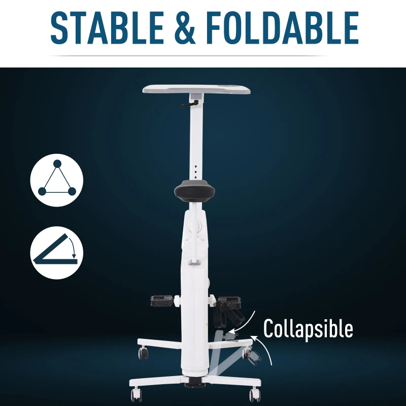 Soozier 2-in-1 Stationary Exercise Bike and Tabletop Workstation with LCD Monitor  White