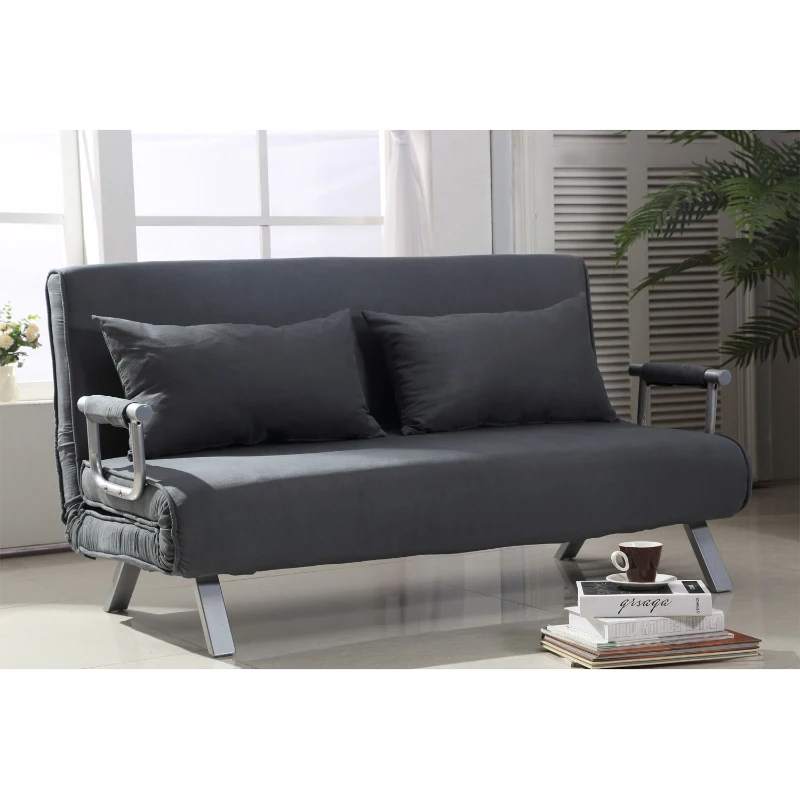 HomCom Full Size Folding 5 Position Steel Convertible Sleeper Bed Chair - Dark Grey