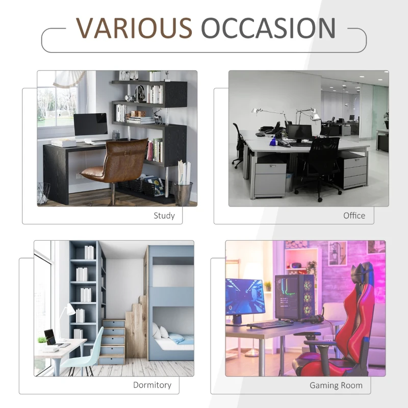 HomCom Rotating Home Office Corner Desk and Storage Shelf Combo - Black Wood Grain