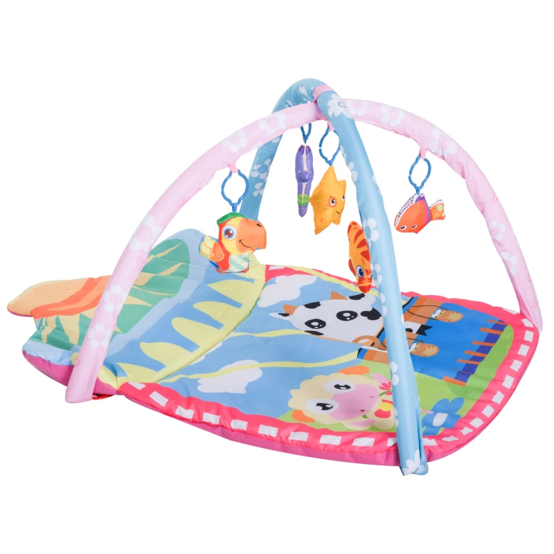 Qaba 36" x 26" Kids Baby Toddler Play Gym Activity Center Creeping Mat - Farm Animals