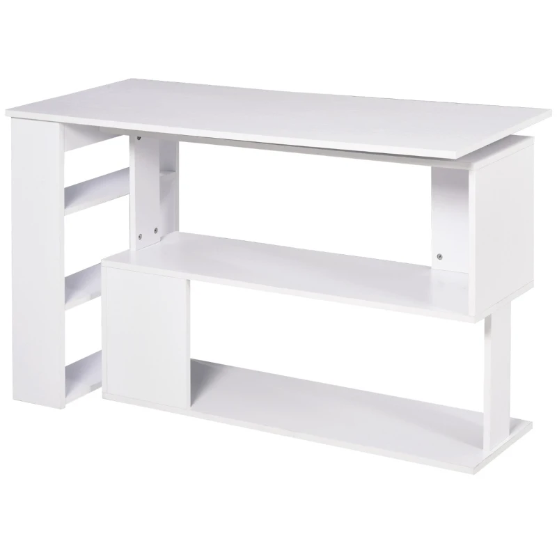 HomCom 360° Rotating Home Office Corner Desk and Storage Shelf Combo L-Shaped Table Workstation - White