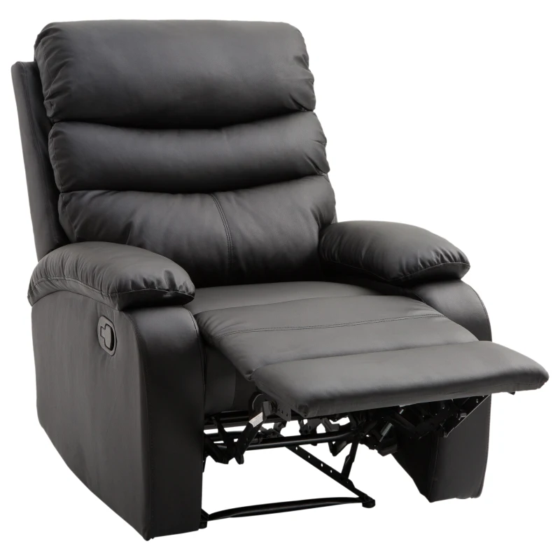 HomCom PU Leather Traditional Manual Recliner Chair - Black