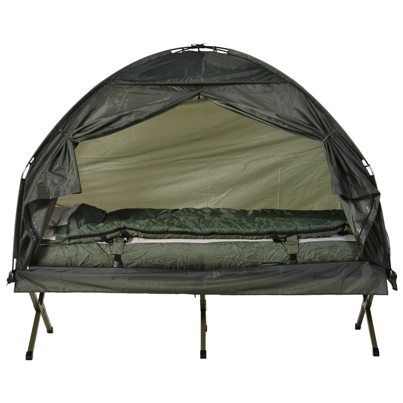Open Box Outsunny Portable Camping Cot Tent with Air Mattress, Sleeping Bag, and Pillow