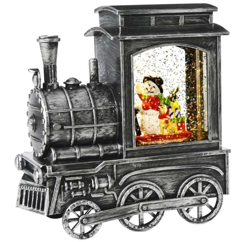 HOMCOM Christmas Snow Globe Lantern Train Shape Music Box with Light Holiday Home Novelty Decorations, Snowman Sledging