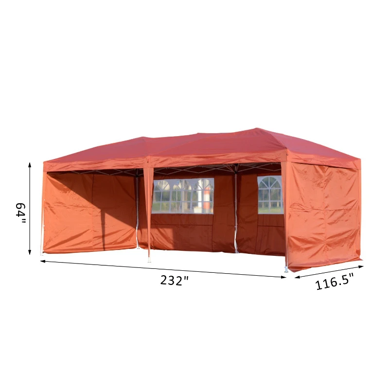 Outsunny 10' x 20' Pop Up Canopy Party Tent with 4 Removable Sidewalls - Rust Red