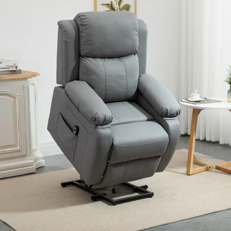 HOMCOM Living Room Power Lift Chair, PU Leather Electric Recliner Sofa Chair for Elderly with Remote Control, Gray