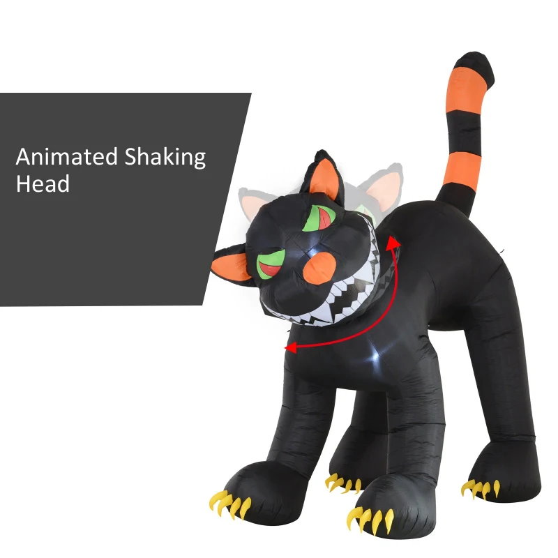 HOMCOM 10’ Lighted Inflatable Outdoor Halloween Yard Decoration - Animated Black Cat