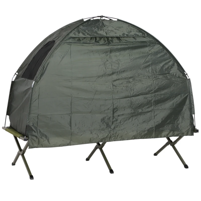 Outsunny Portable 1 Person Raised Camping Tent Cot Combination for Fishing and Hunting - Green