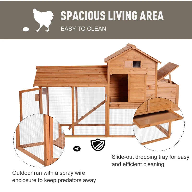 PawHut Deluxe Backyard Wood Poultry Chicken Coop Hen House Hutch Nesting Box w/Wheels - Wood