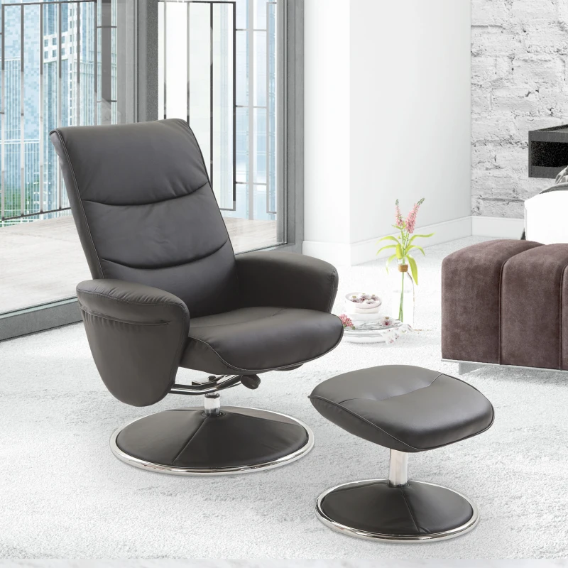 HOMCOM PU Leather Modern Swivel Recliner Chair with Ottoman Set - Black